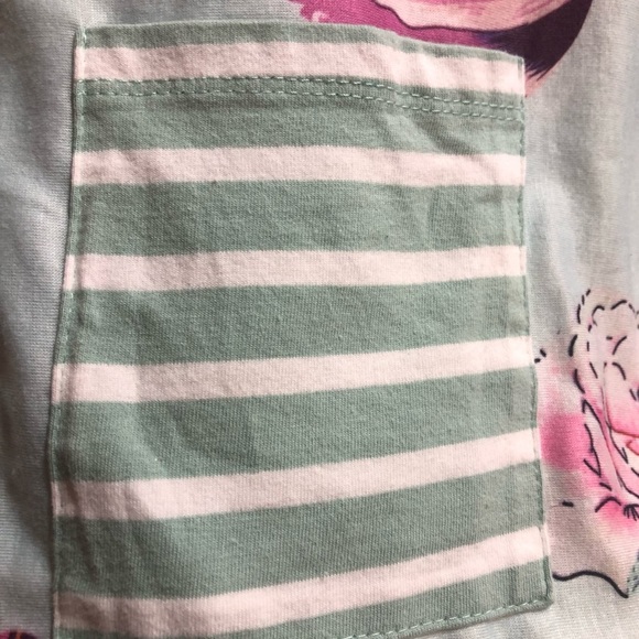 She & Sho Women’s Tee Shirt Short Sleeve Stripe Floral Soft Comfy Front Pocket - Picture 3 of 9